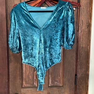 Intimately Free People Teal crushed velvet Bodysuit Small